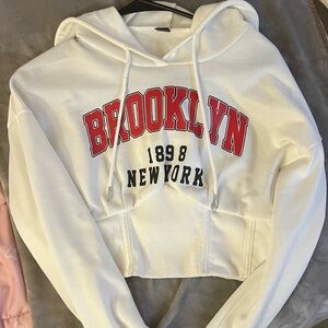 SHEIN White and Red Crew Neck Sweater